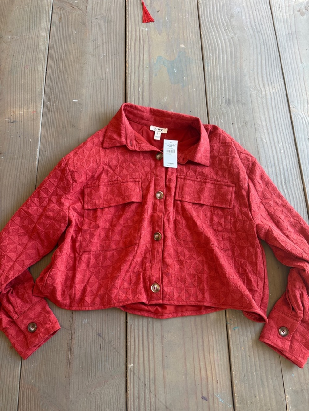 privy Baked Apple Red Textured Cropped Jacket